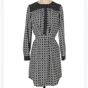 LOFT petites gray long sleeve geometric print tie waist dress